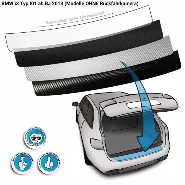 Lackschutzfolie Ladekantenschutz passend für BMW i3 Typ I01 ab BJ 2013 (Modelle OHNE Rückfahrkamera)